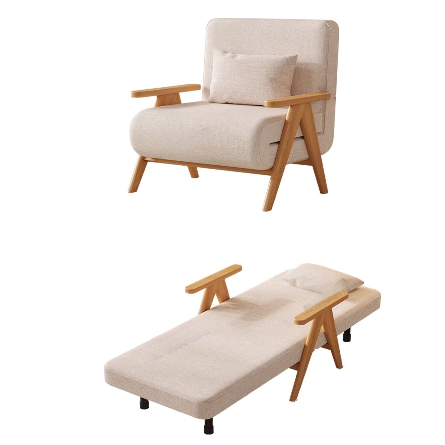 Sofá-Cama Retrátil 3 em 1 com Chaise - 2 Almofadas e Tecido Premium